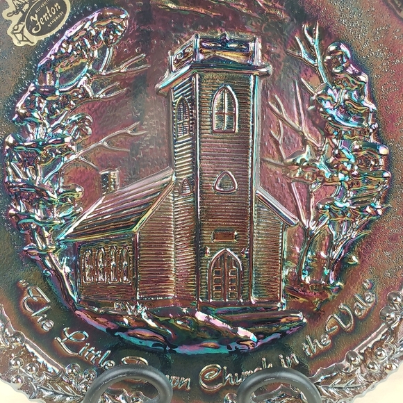 Fenton Iridescent Christmas Plate Deep Red Christmas 1970 Collection Item Retro - Picture 3 of 10